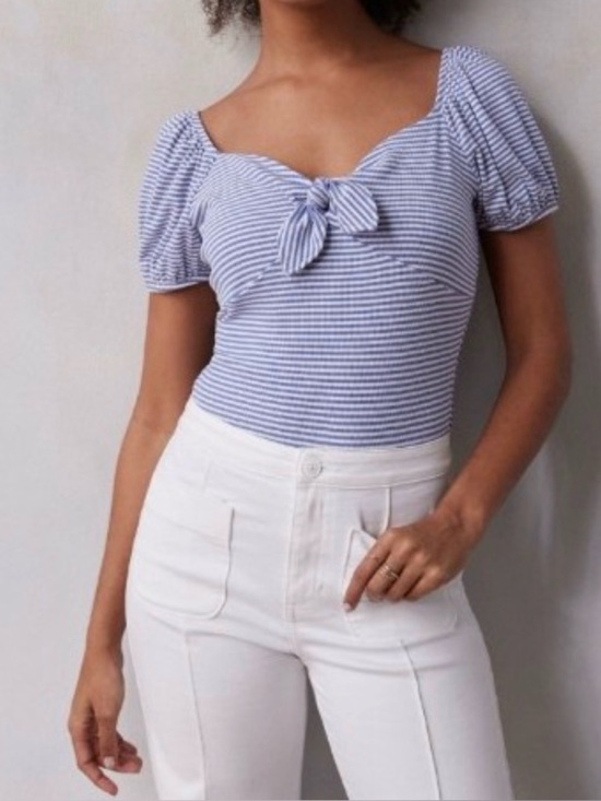 LC Lauren Conrad Tops - LC puff sleeve tie front bodysuit